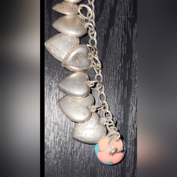 SOLD🔥💕Antique Victorian Sterling Silver 16 Puffy Heart Charm Bracelet Enamel - Picture 5 of 17